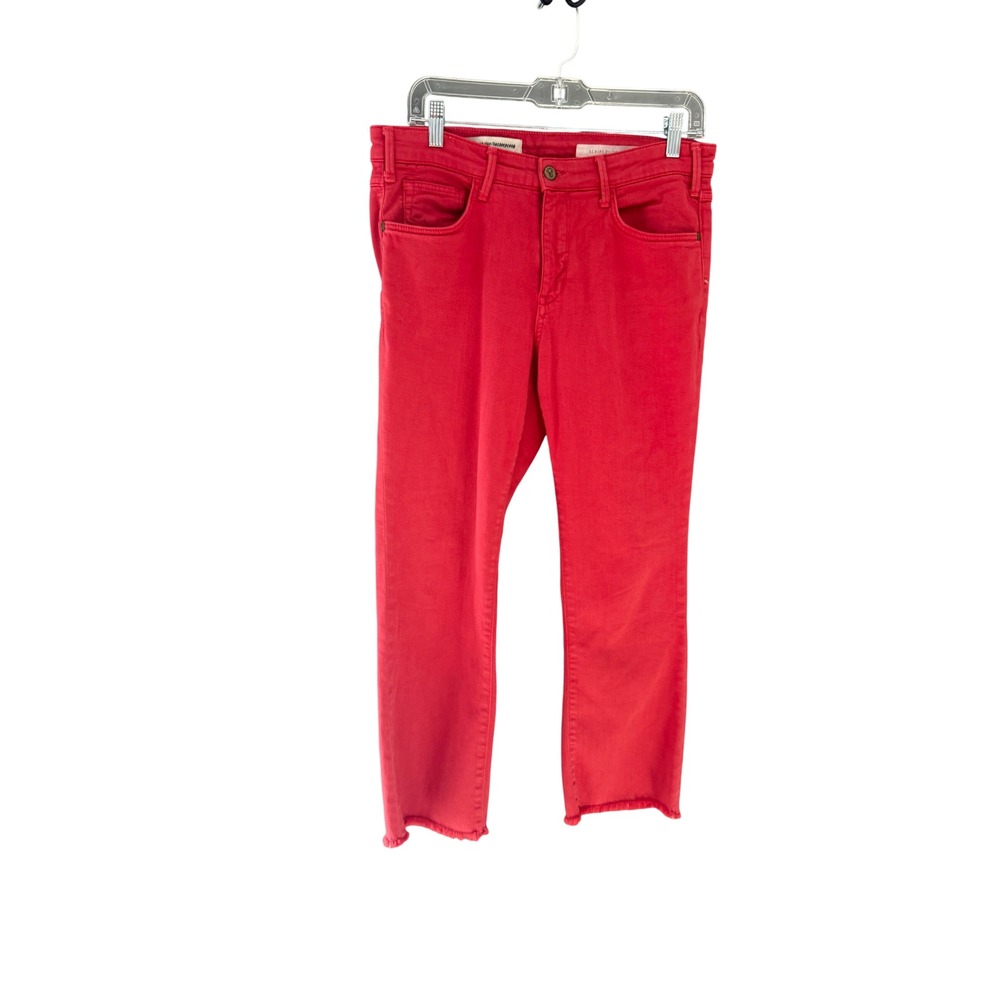 Pilcro and the Letterpress Script Red Straight Leg Jeans Petite 30 Raw Hem 31x23